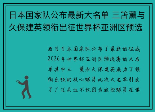 日本国家队公布最新大名单 三笘薰与久保建英领衔出征世界杯亚洲区预选赛